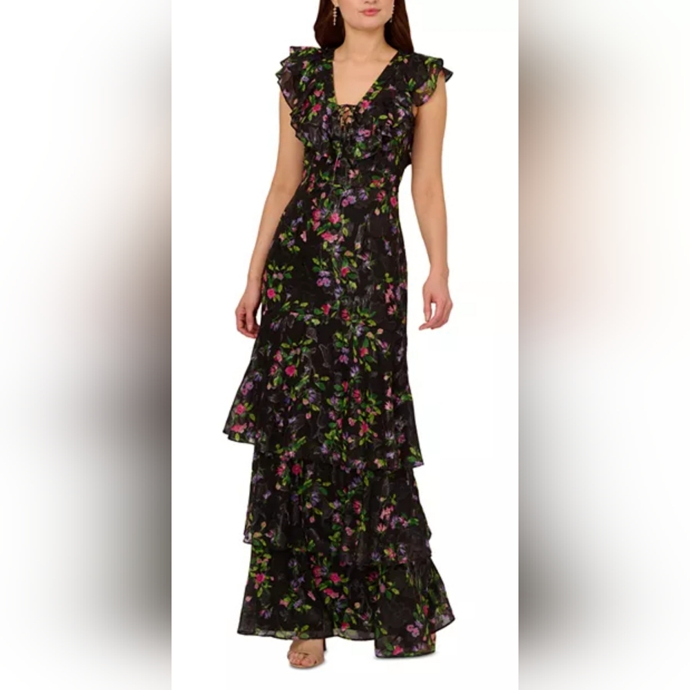 Adrianna Papell Tiered Chiffon Gown